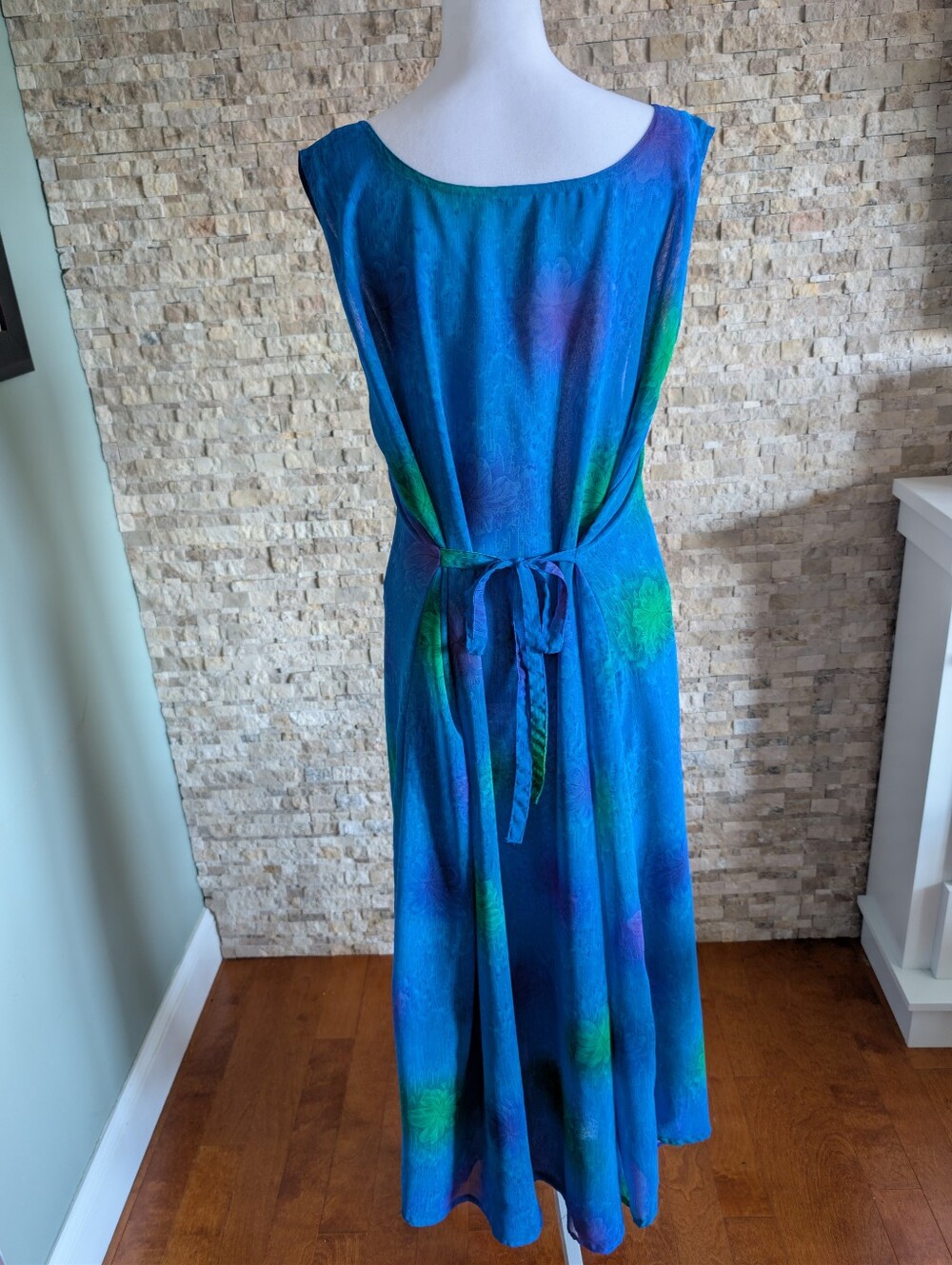 Rima Reversible Blue Tropical Maxi Dress Tie Back Beach Cover Up Boho Resortwear - Picture 4 of 15